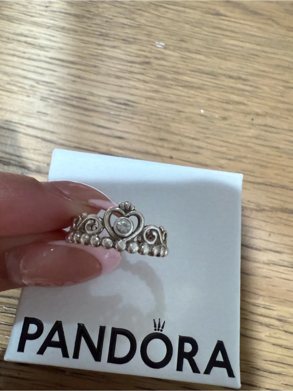 Pandora Silver Tiara Ring with Clear Stone Size 5